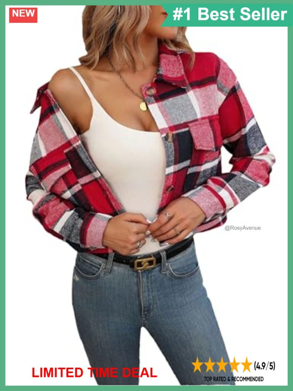 Women's Cropped Plaid Shacket Button Up Flannel Jacket